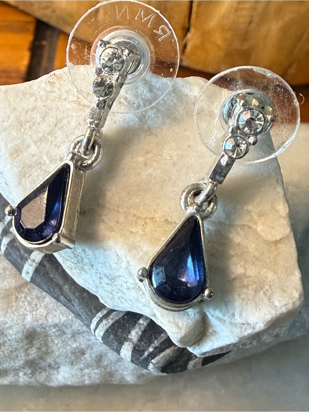 Silver Tear Drop Blue Dangle Earrings